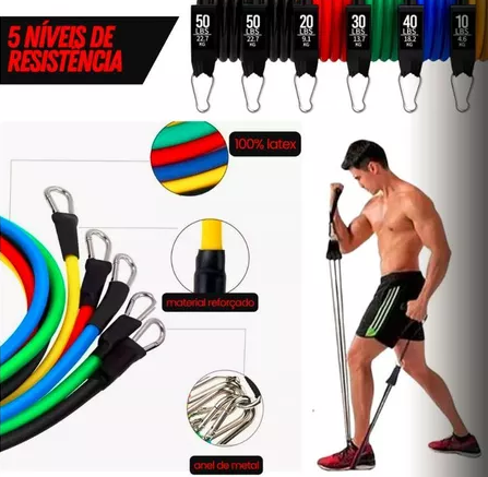 Kit Fitness - Elástico Treino Extensores de Musculação