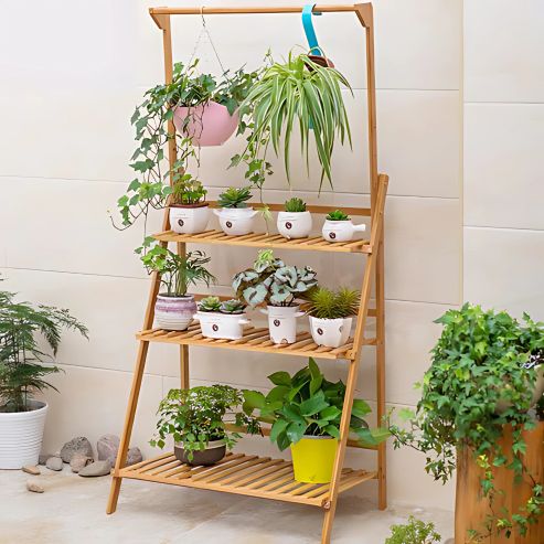 Suporte para Vasos de Plantas com Três Prateleiras PortalShopBrasil™